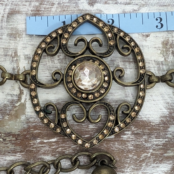 Chico's Bronze Tone, Peach Rhinestone Belt - Picture 8 of 9